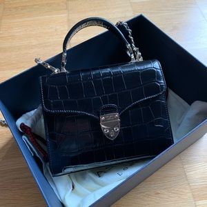 ASPINAL OF LONDON | Midi Mayfair in Deep Shine Black Croc